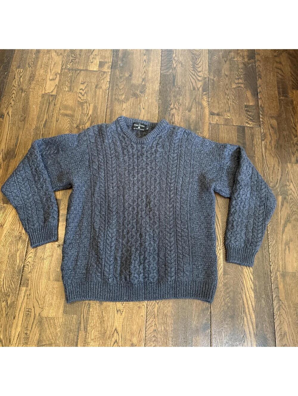 The Irish Store Fisherman Sweater – Men’s Large – Gray  100% Merino Wool Ireland